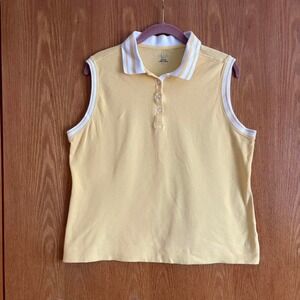 Izod Sleeveless Golf Polo Women XL Butter Yellow White Stripe Trim Preppy Sporty